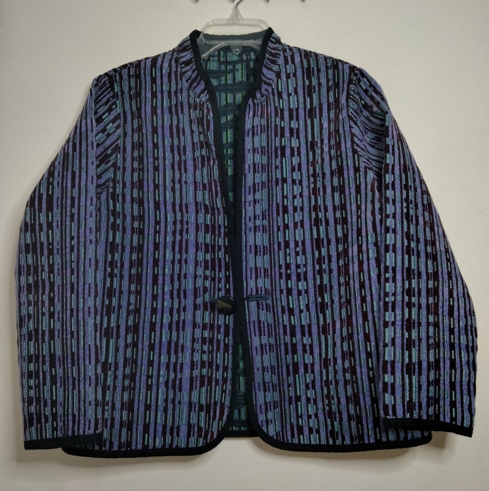 Trimdin (Size L/XL) Multicolored Tapestry Pattern 1-Button LS Reversible Jacket